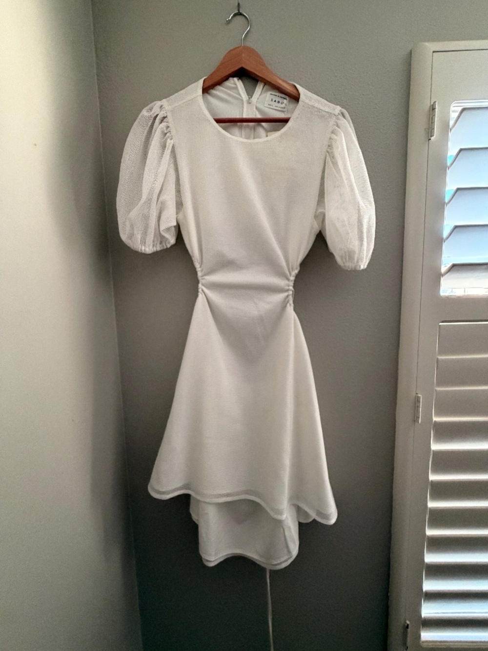 NWT SABO White Puff Sleeve Cutout Mini Dress Size M